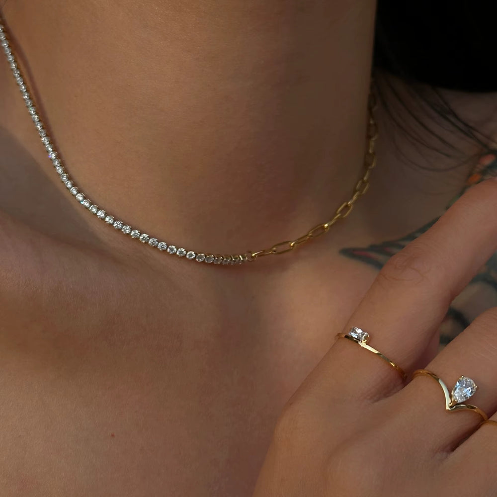 Half Tennis Link Necklace – gold necklace with cubic zirconia stones
