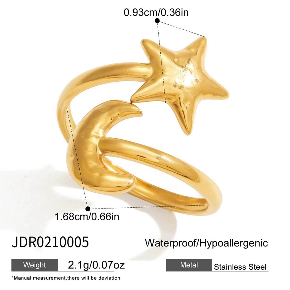 Star & Moon Ring – adjustable gold ring