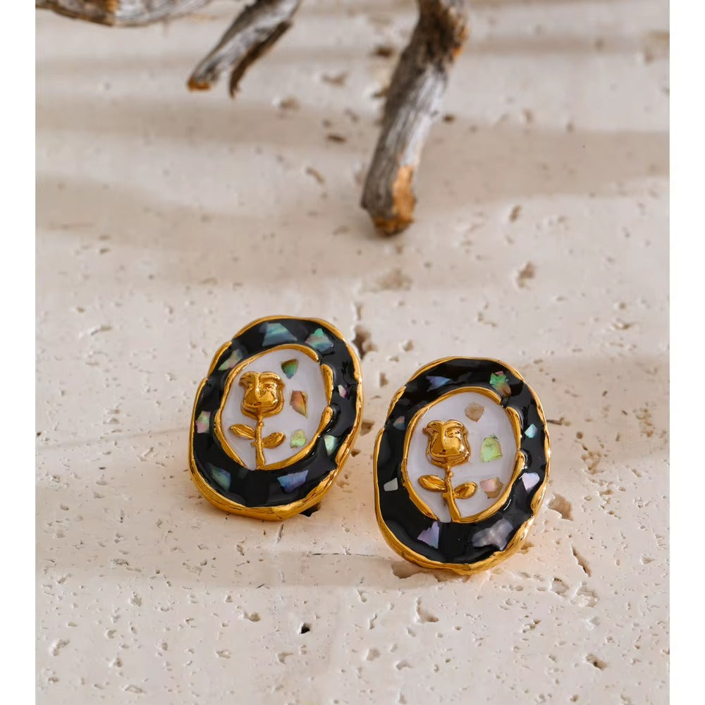 Roselle Studs – gold stud earrings with enamel detail