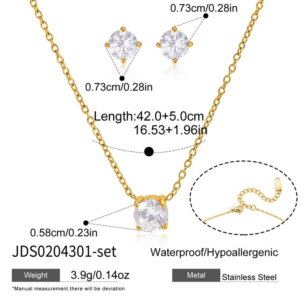 Round Crystal Jewelry Set – gold jewellery set with cubic zirconia stones