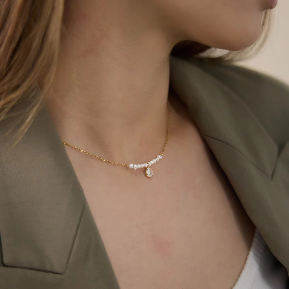 Teardrop Pearl Strand Necklace – gold necklace with pearls