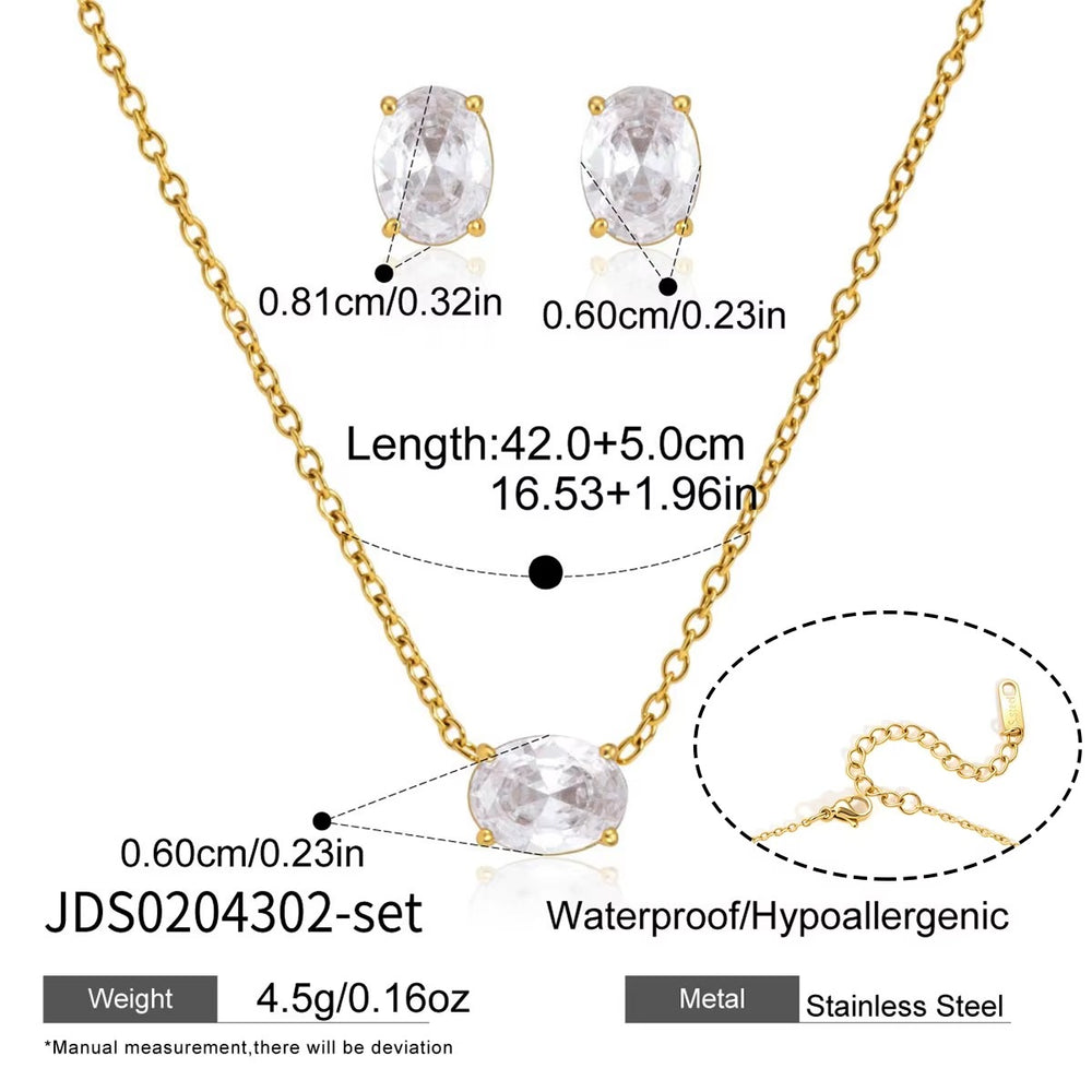 Oval Crystal Jewelry Set – gold jewellery set with cubic zirconia stones
