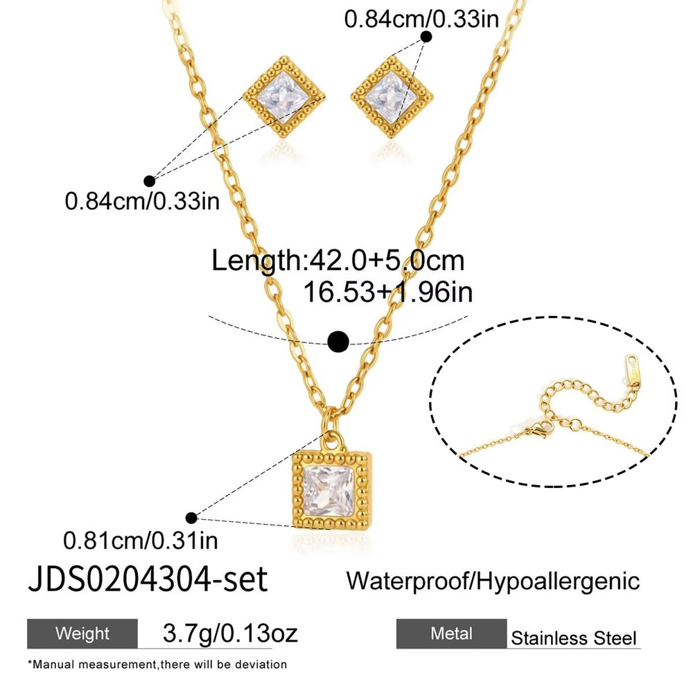 Square Crystal Jewelry Set – gold jewellery set with cubic zirconia stones