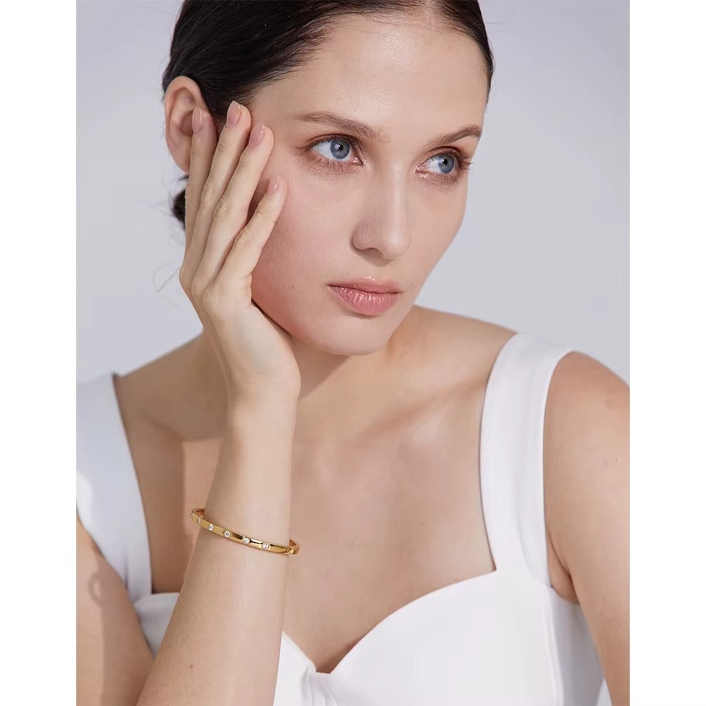 Bezel Bangle Bracelet – gold bracelet with cubic zirconia stones