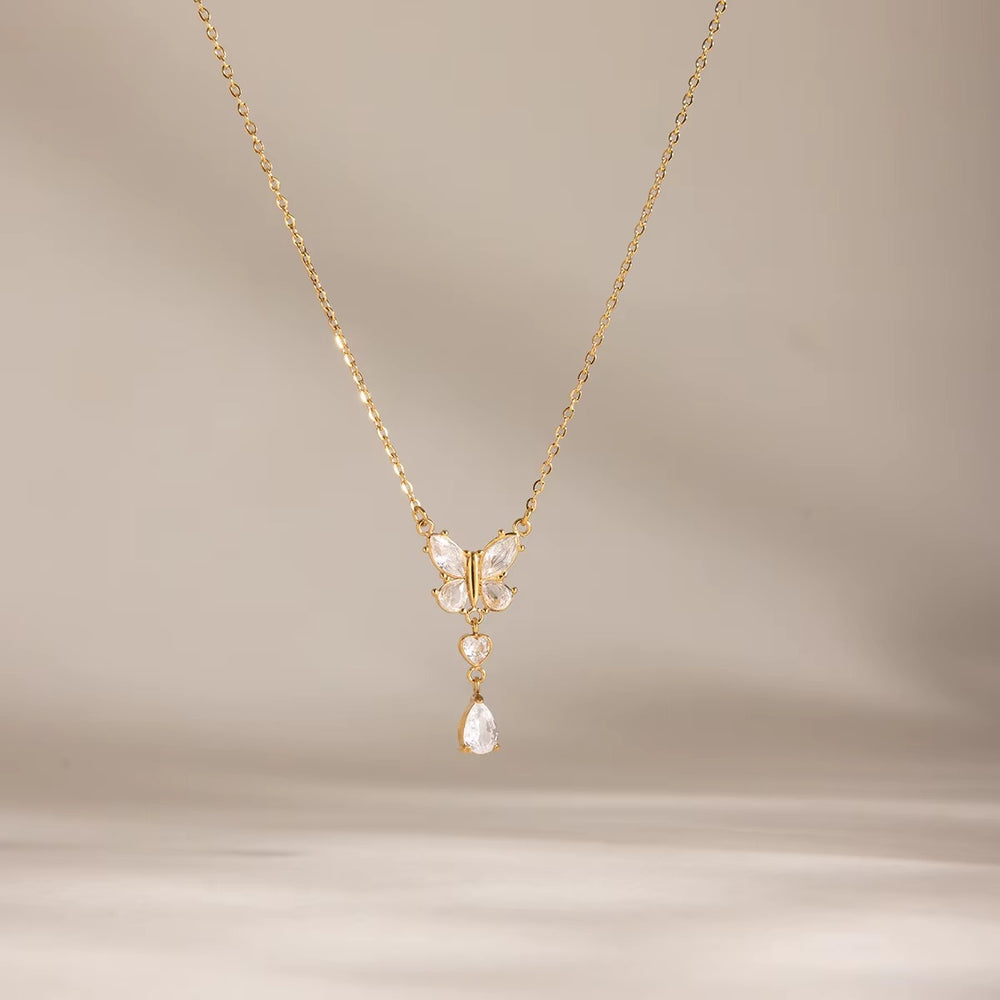 Mariposa Drop Pendant – gold necklace with cubic zirconia stones