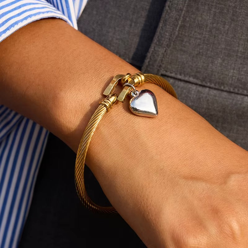 Twisted Cable Heart Charm Bangle – bracelet