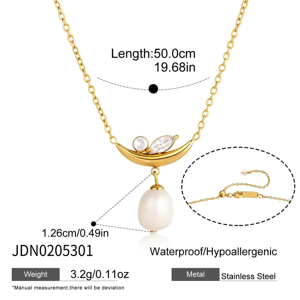 Pearl Crescent Necklace – gold necklace with cubic zirconia stones