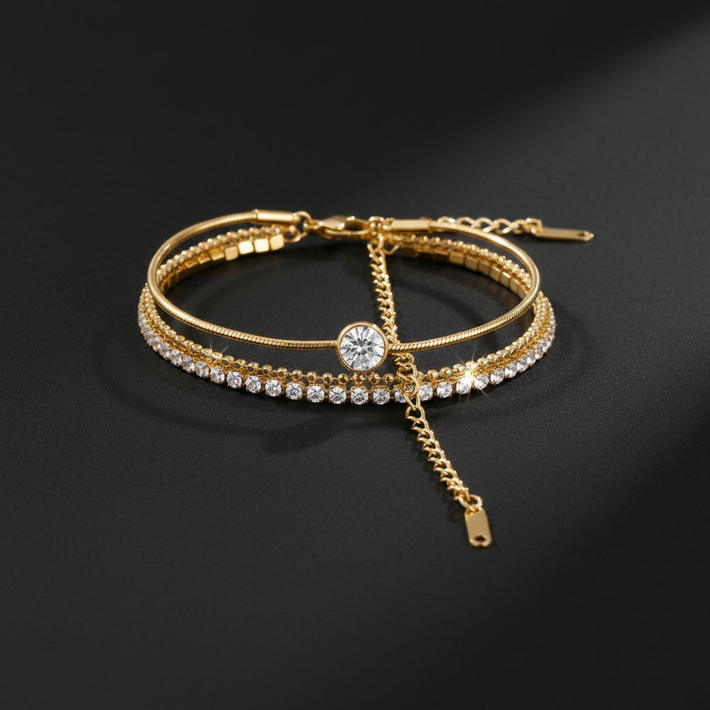 Tennis Layered Bracelet – adjustable gold bracelet with cubic zirconia stones