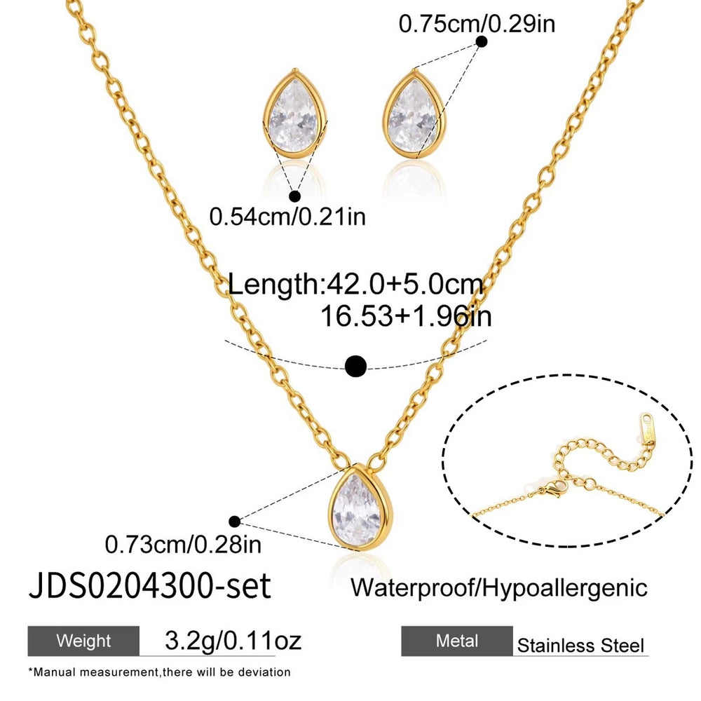 Teardrop Crystal Jewelry Set – gold jewellery set with cubic zirconia stones