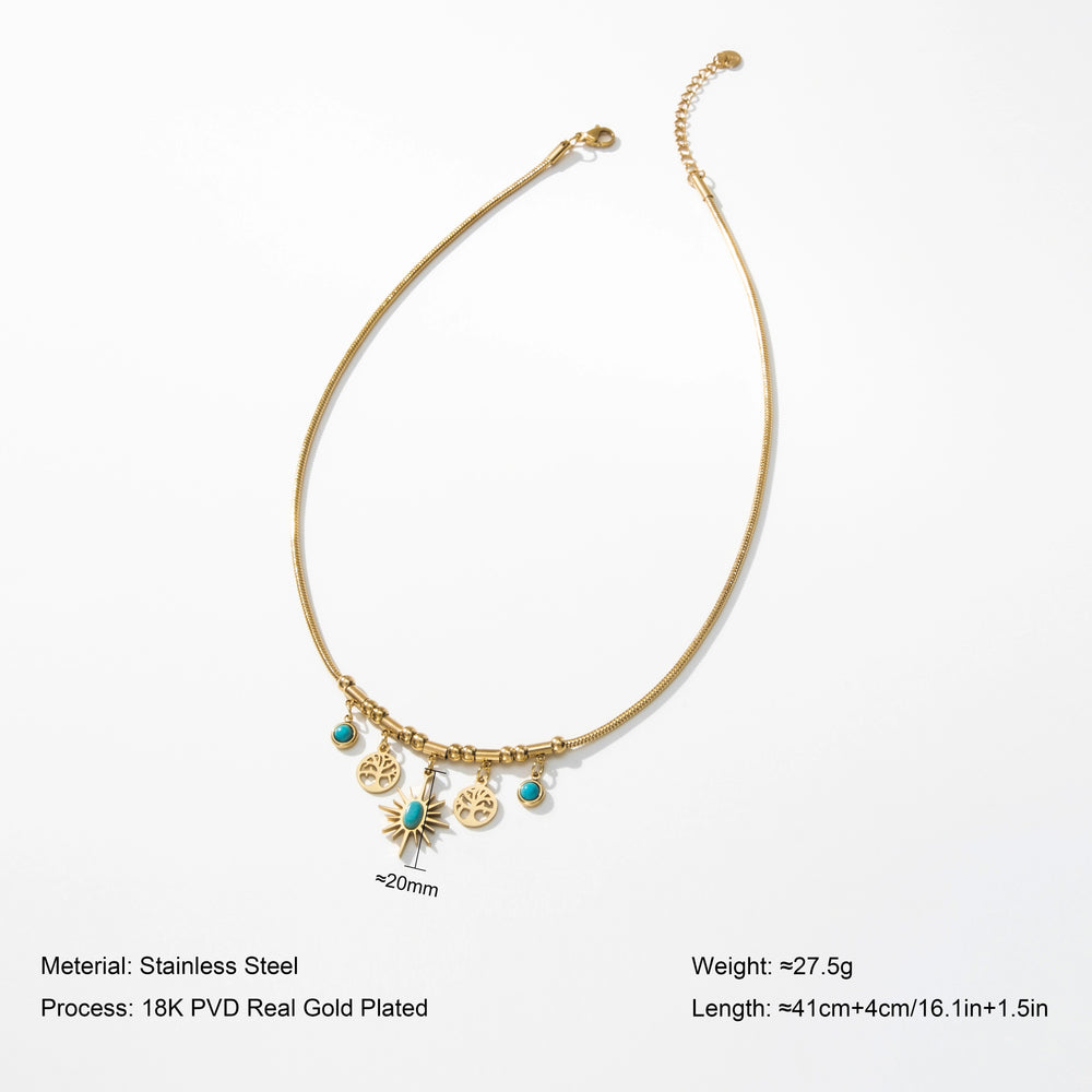 Boho Sun & Tree Charm Necklace – gold necklace