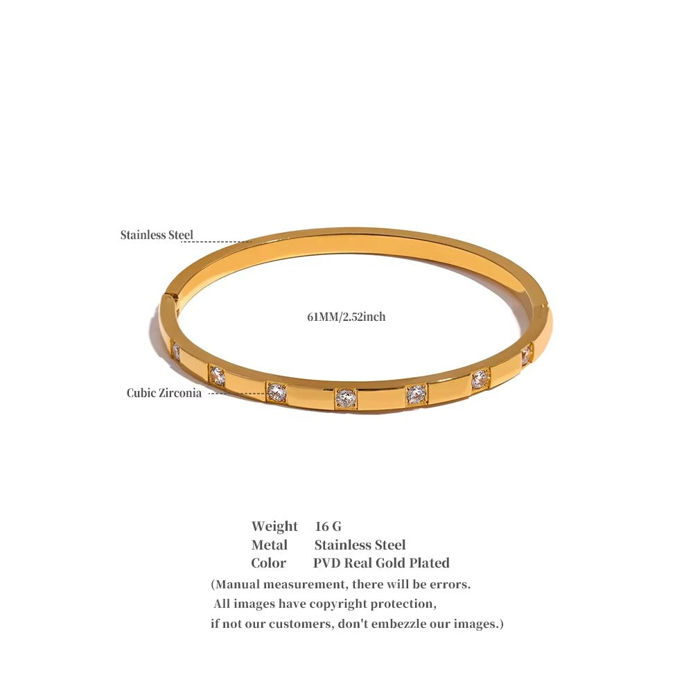 Bezel Bangle Bracelet – gold bracelet with cubic zirconia stones