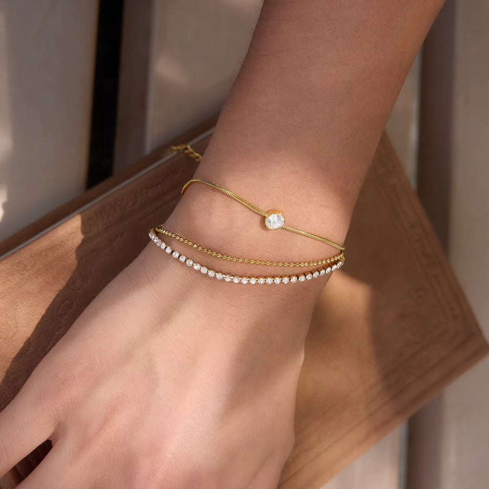 Tennis Layered Bracelet – adjustable gold bracelet with cubic zirconia stones