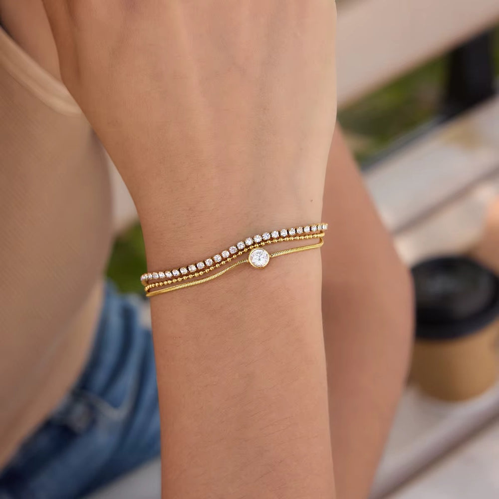 Tennis Layered Bracelet – adjustable gold bracelet with cubic zirconia stones
