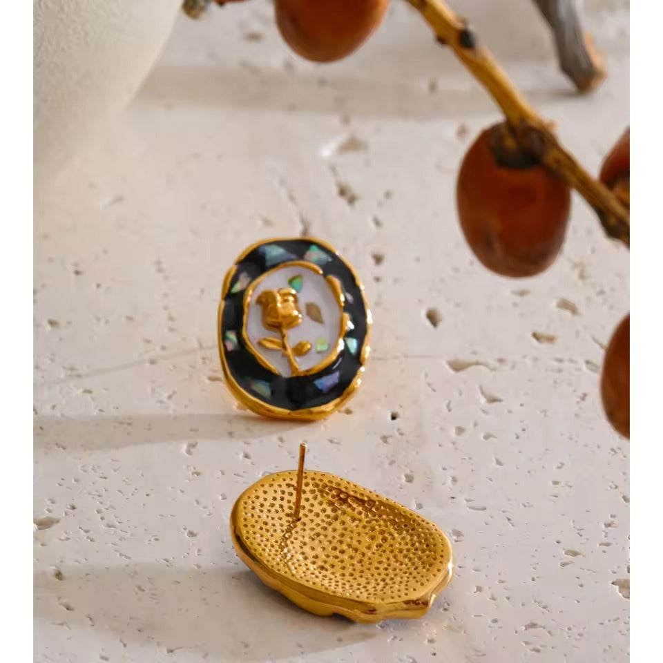 Roselle Studs – gold stud earrings with enamel detail
