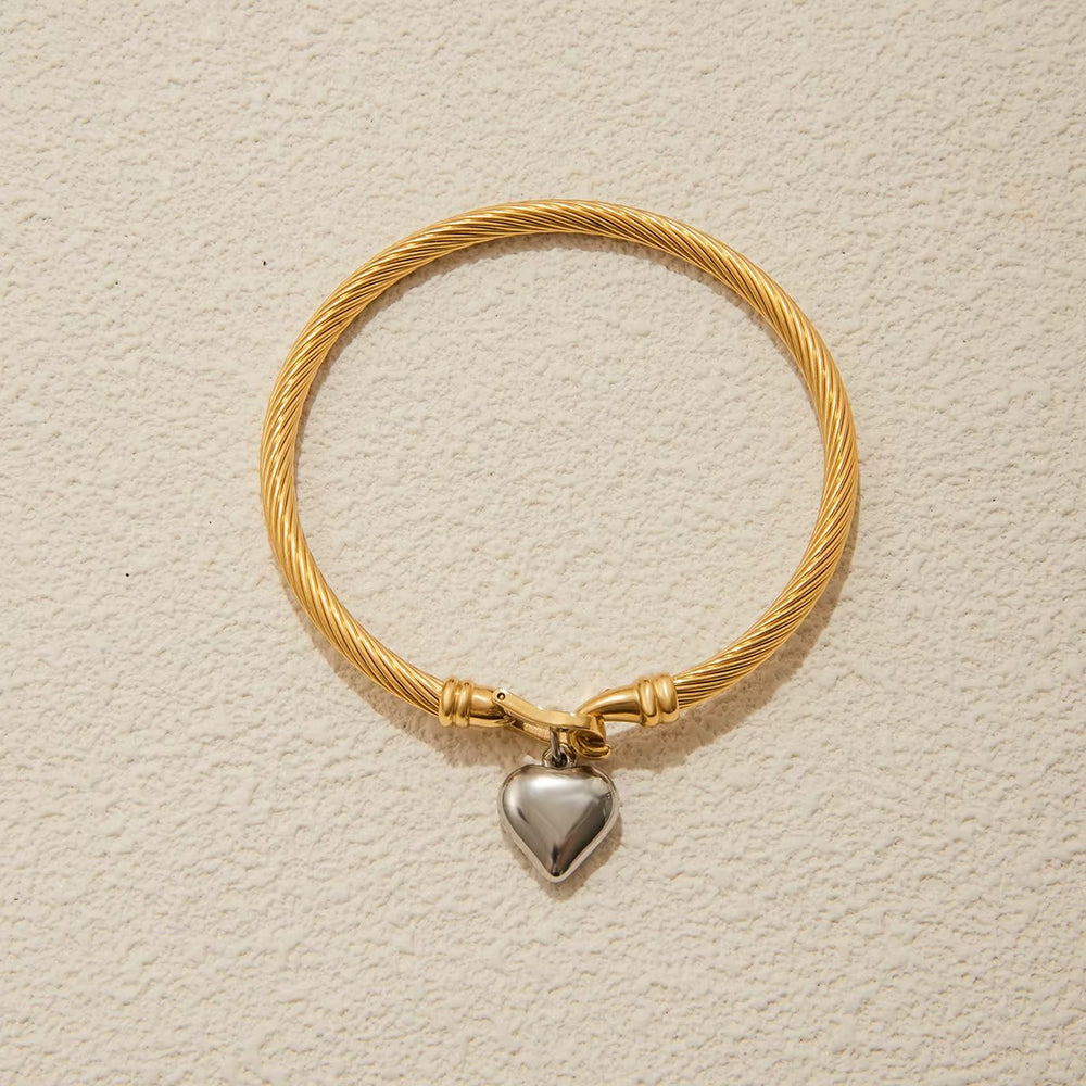 Twisted Cable Heart Charm Bangle – bracelet