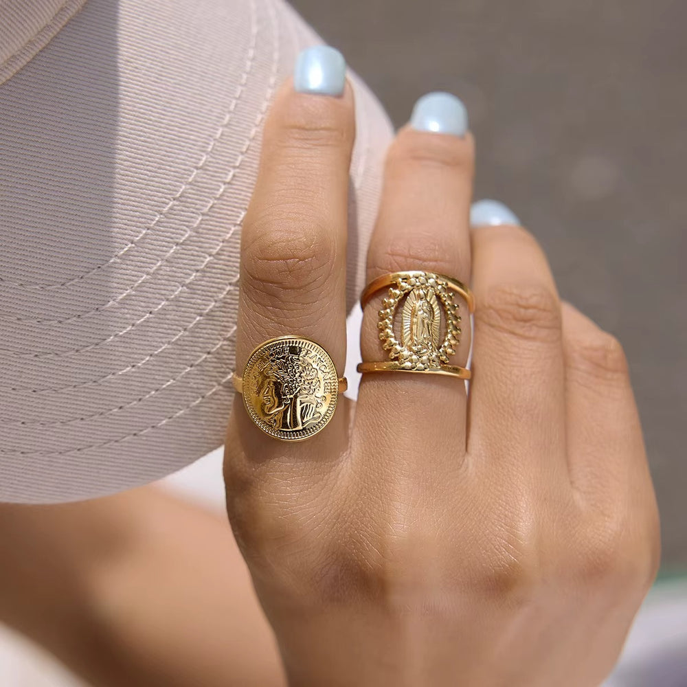 Vintage French Coin Signet Ring – adjustable gold ring