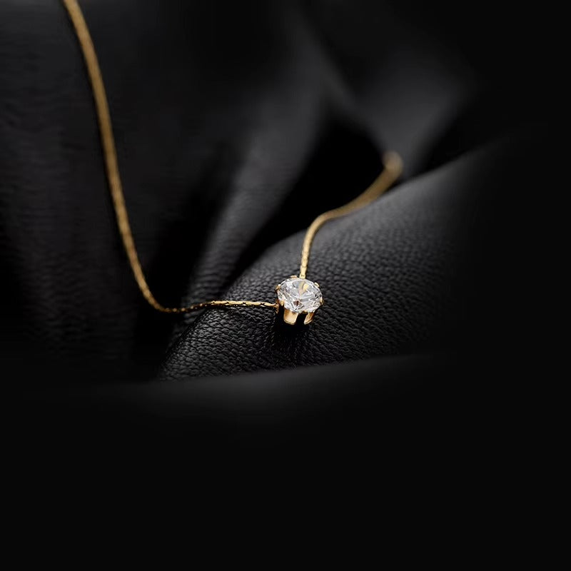 Solitaire Pendant Necklace – gold necklace with cubic zirconia stones