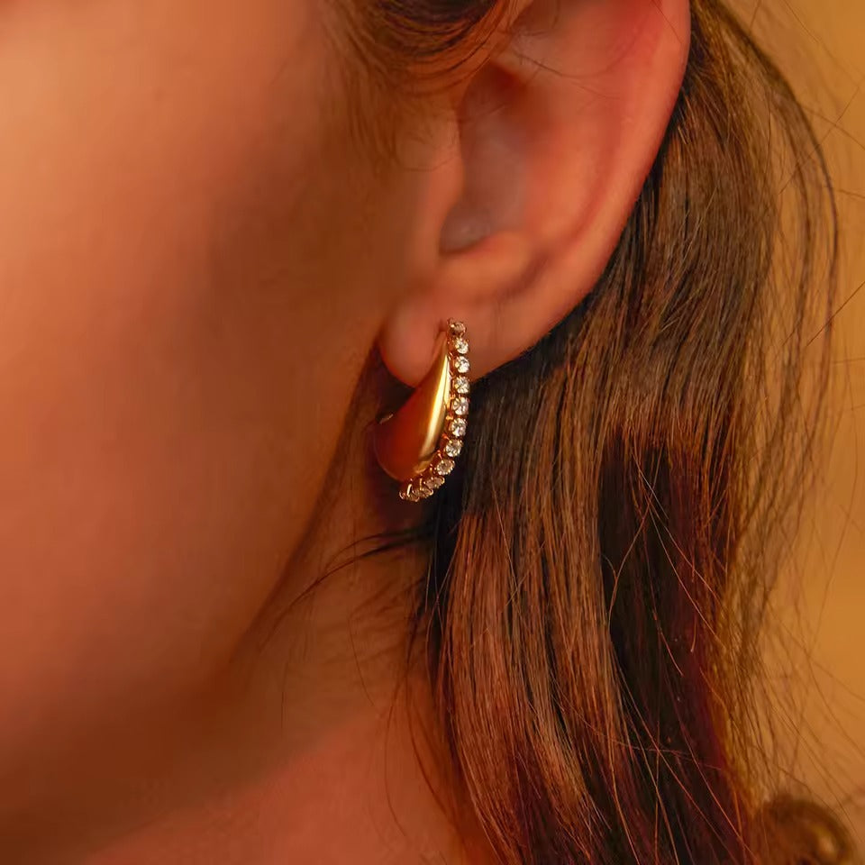 Crescent Half Hoops – gold hoop earrings with cubic zirconia stones