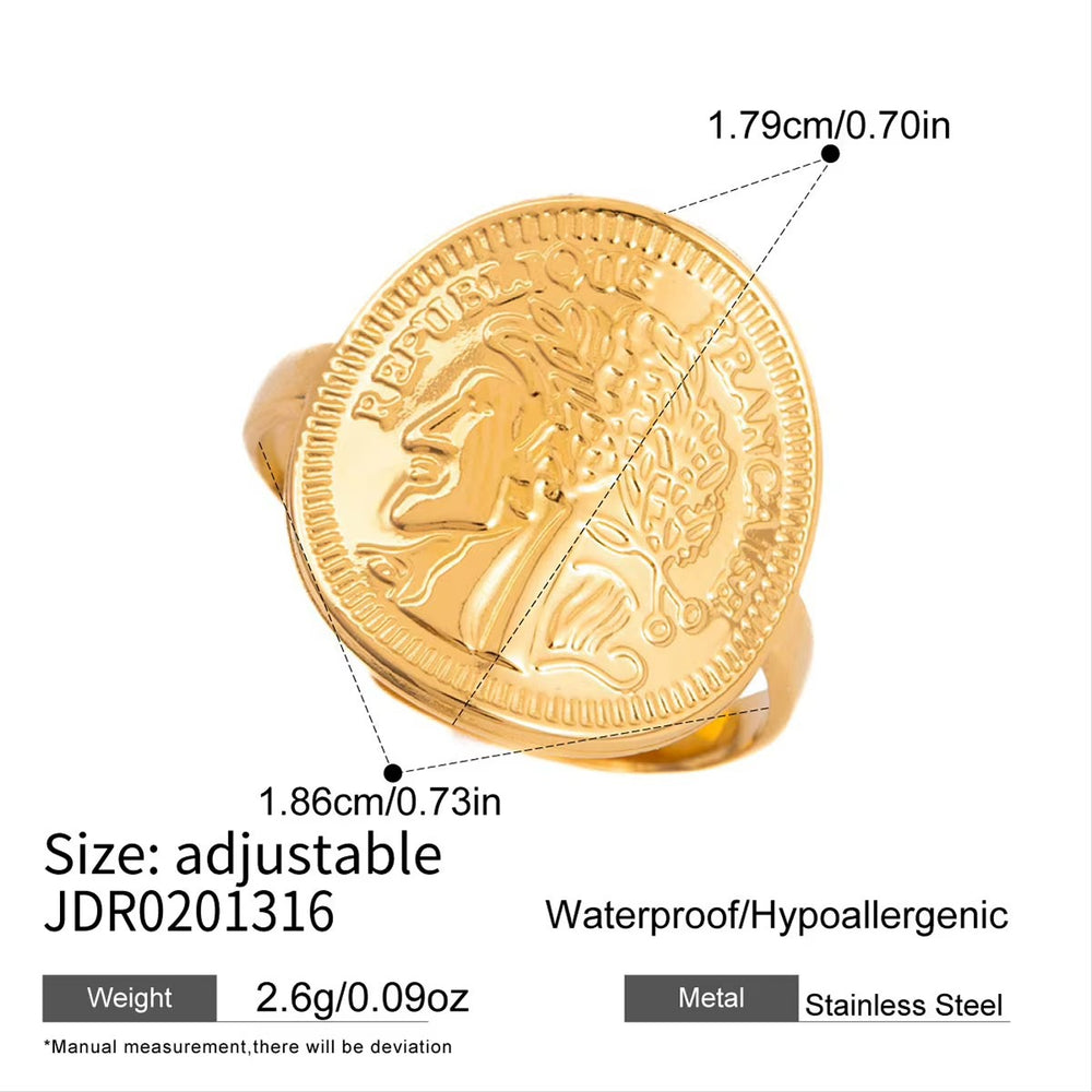 Vintage French Coin Signet Ring – adjustable gold ring