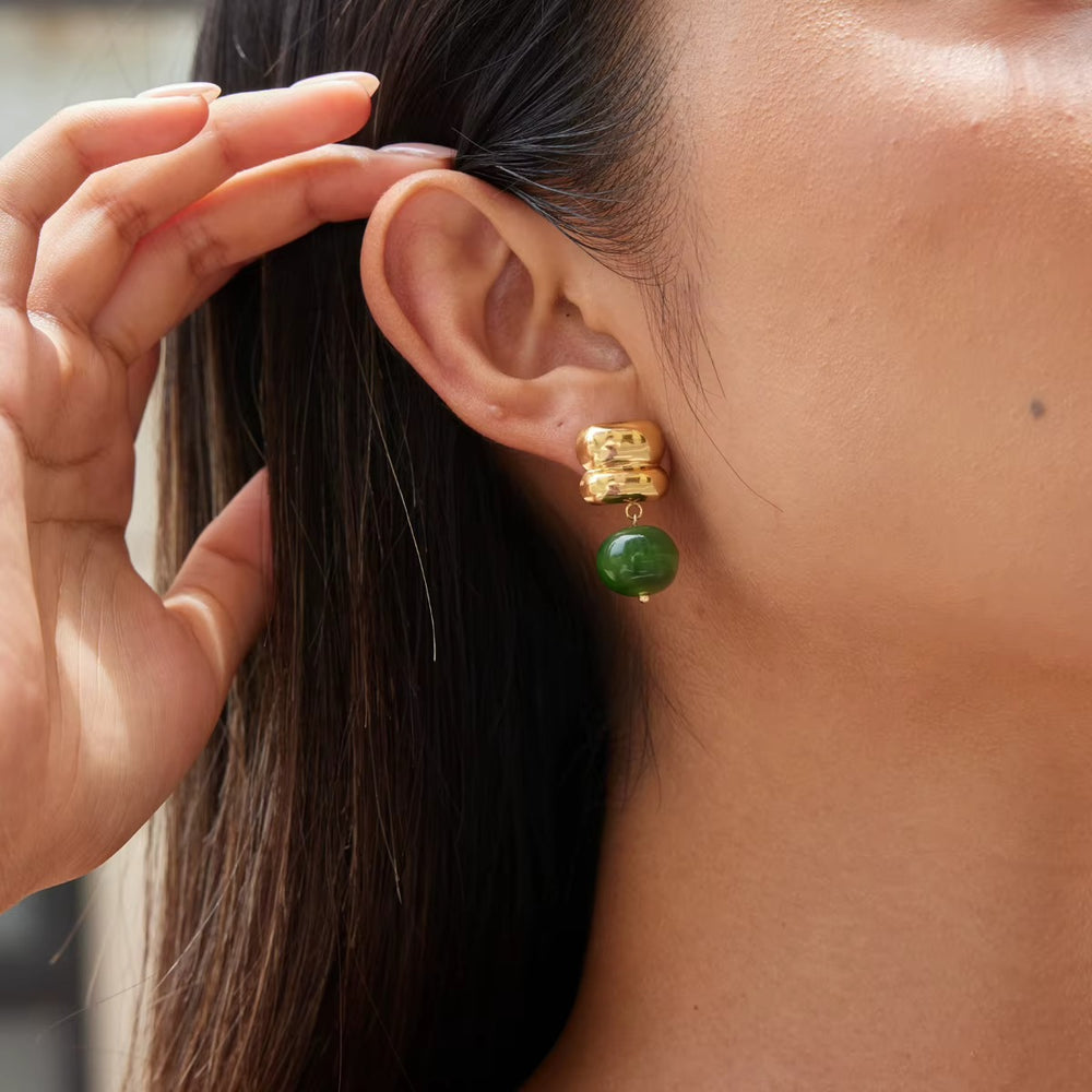Green Drop Earrings – gold earrings