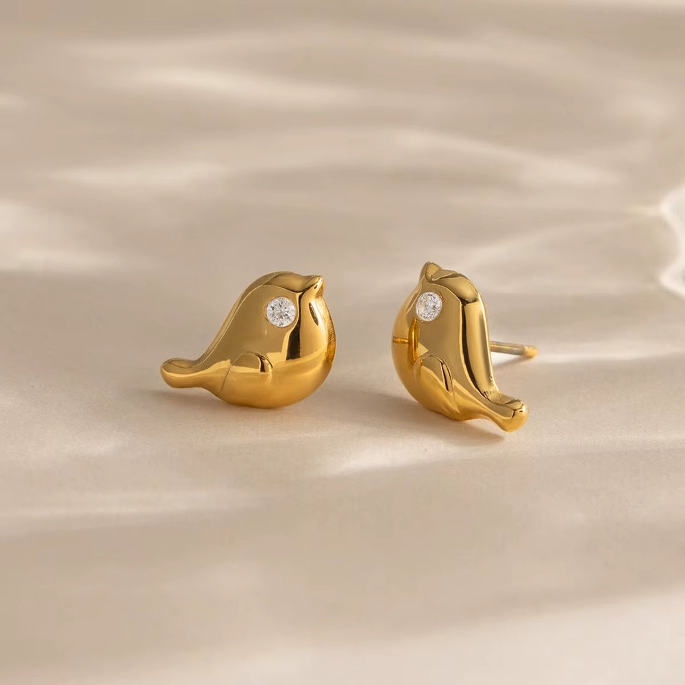 Little Birdie Stud Earrings – gold stud earrings with cubic zirconia stones