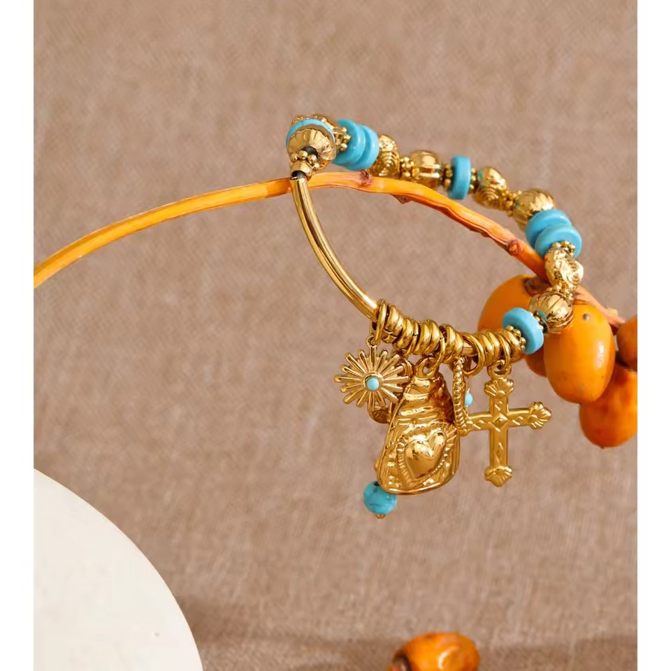Azure Charm Bracelet – gold charm bracelet with turquoise beads