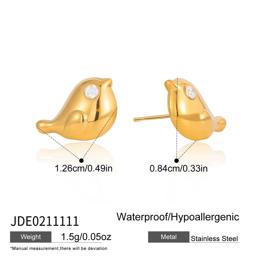 Little Birdie Stud Earrings – gold stud earrings with cubic zirconia stones