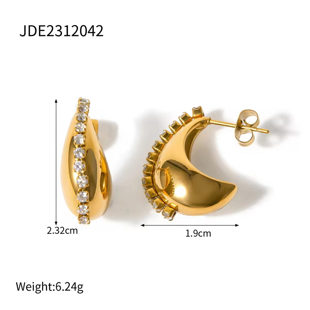 Crescent Half Hoops – gold hoop earrings with cubic zirconia stones