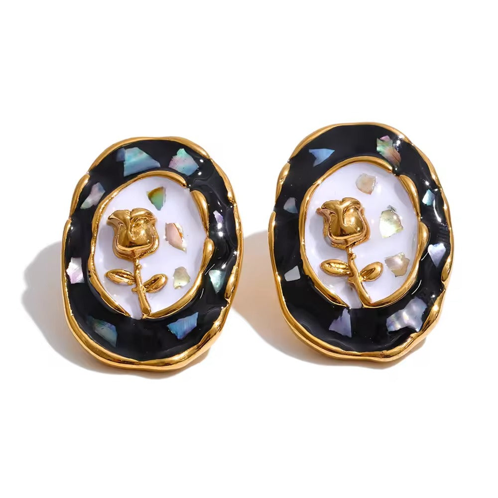 Roselle Studs – gold stud earrings with enamel detail