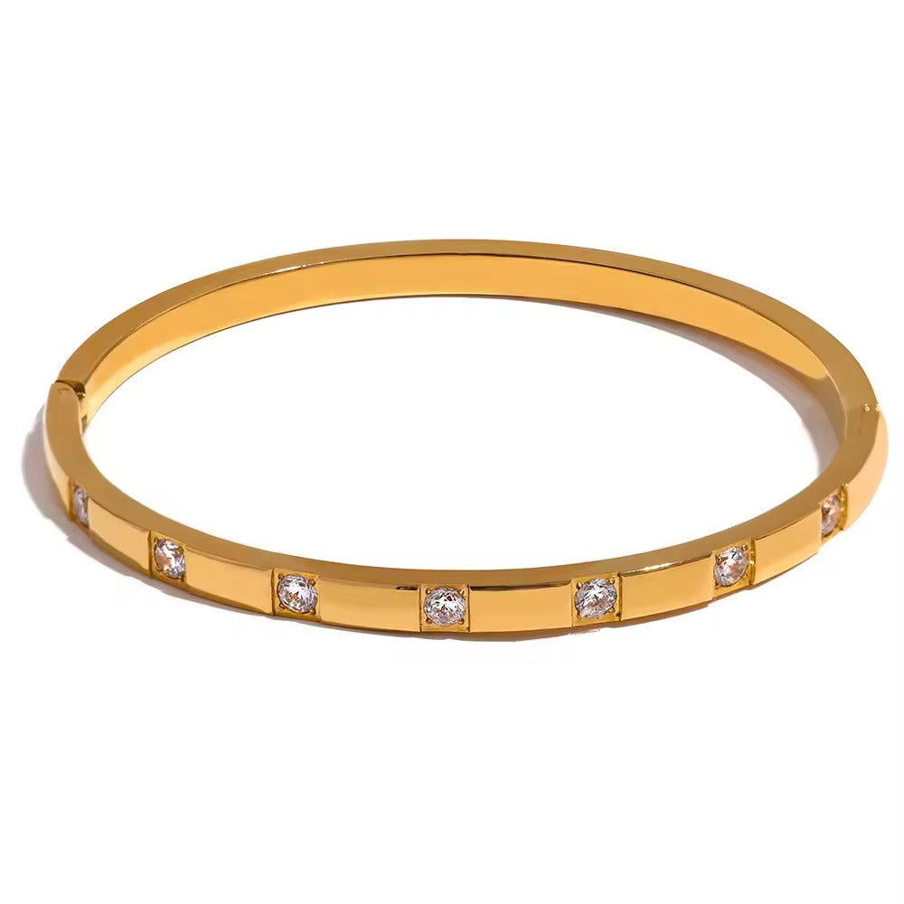 Bezel Bangle Bracelet – gold bracelet with cubic zirconia stones