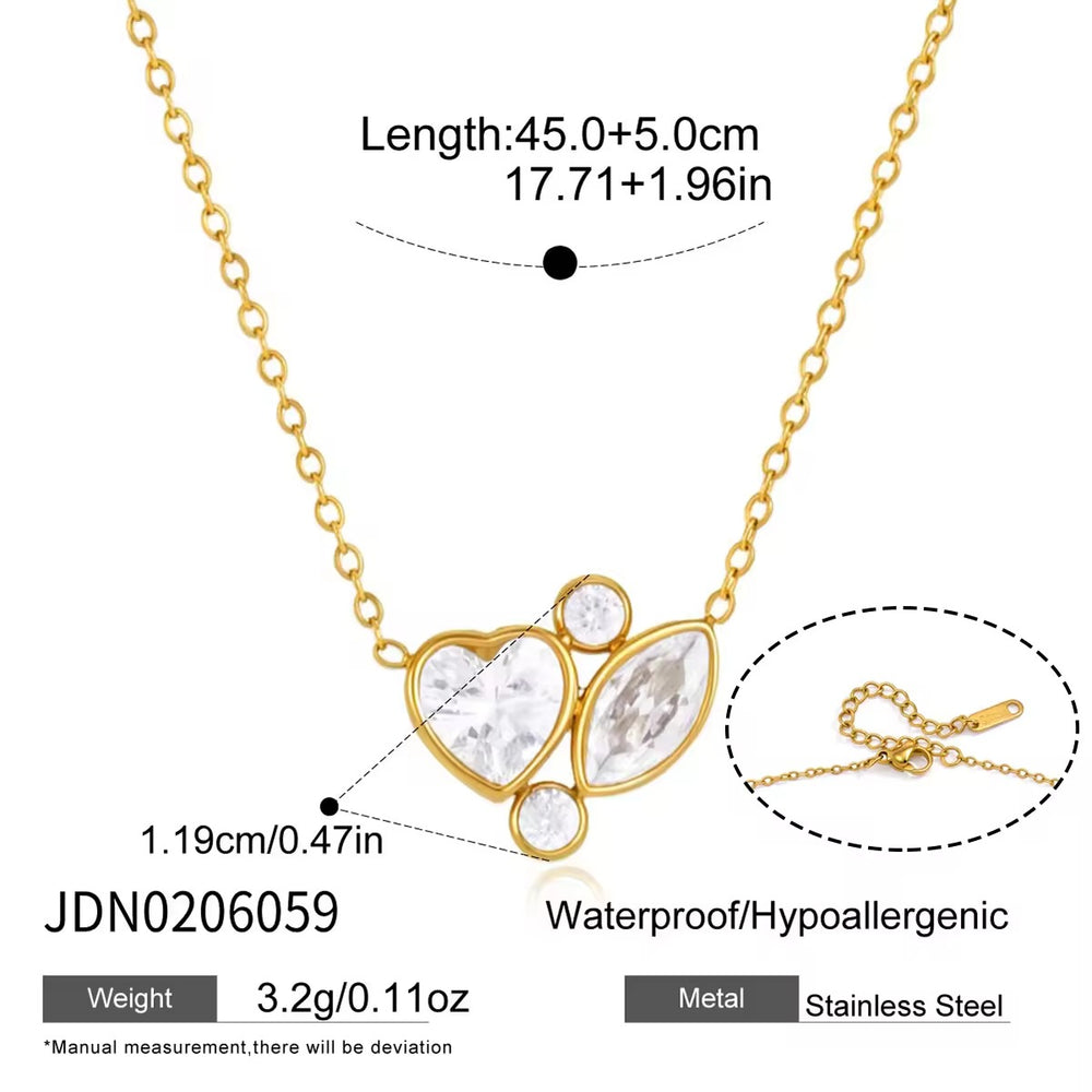 Floral Heart Crystal Necklace – gold necklace with cubic zirconia stones