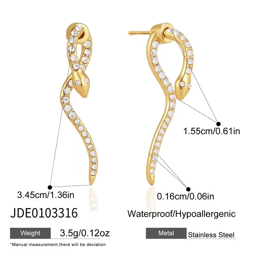Snake Waves – gold earrings with cubic zirconia stones