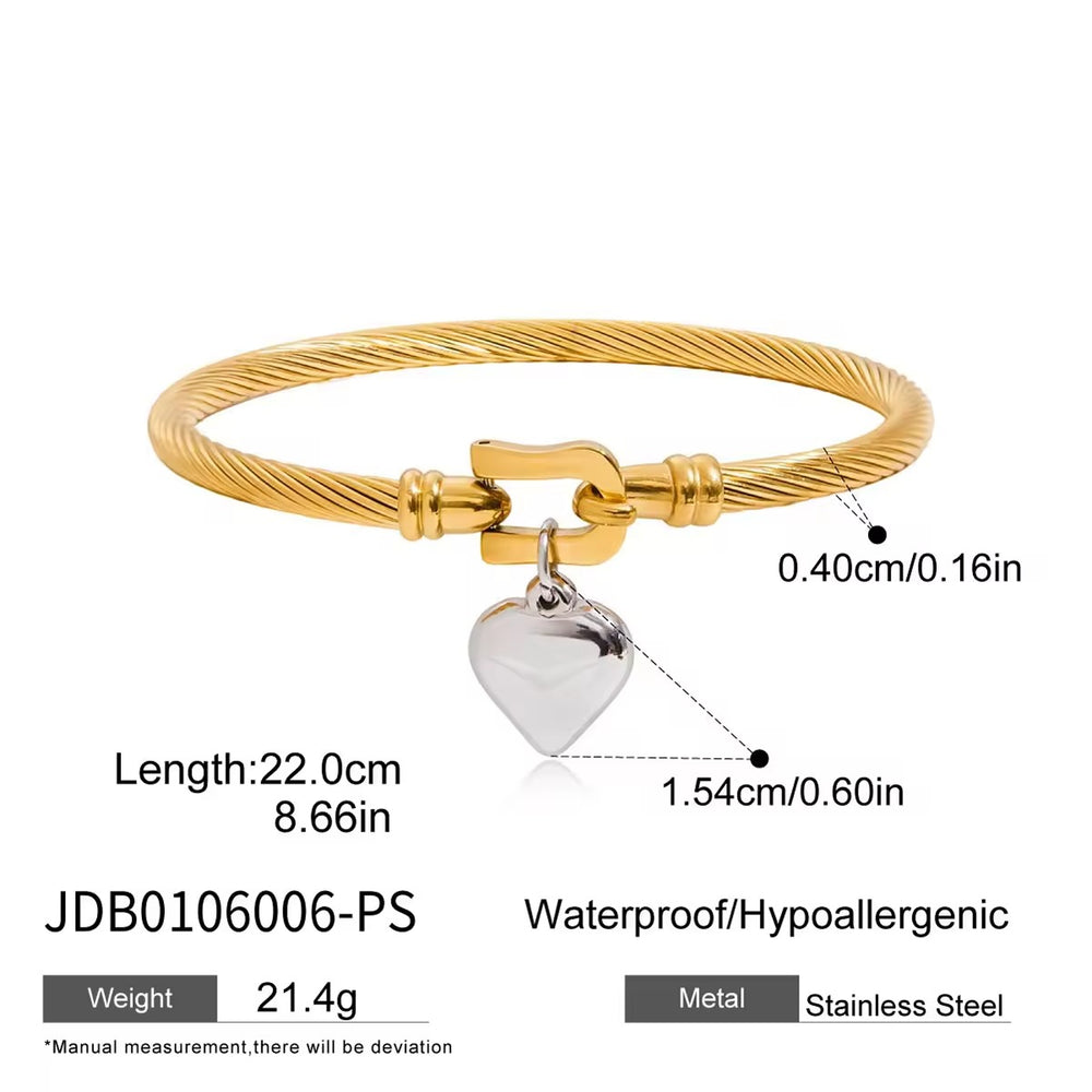 Twisted Cable Heart Charm Bangle – bracelet