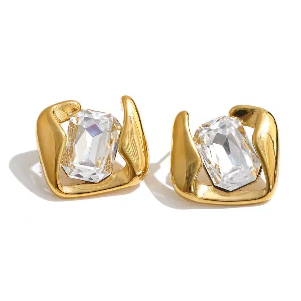 Crystal Frame Stud Earrings – gold stud earrings