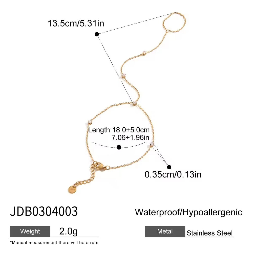 Minimal Spark Hand Chain – gold hand chain with cubic zirconia stones