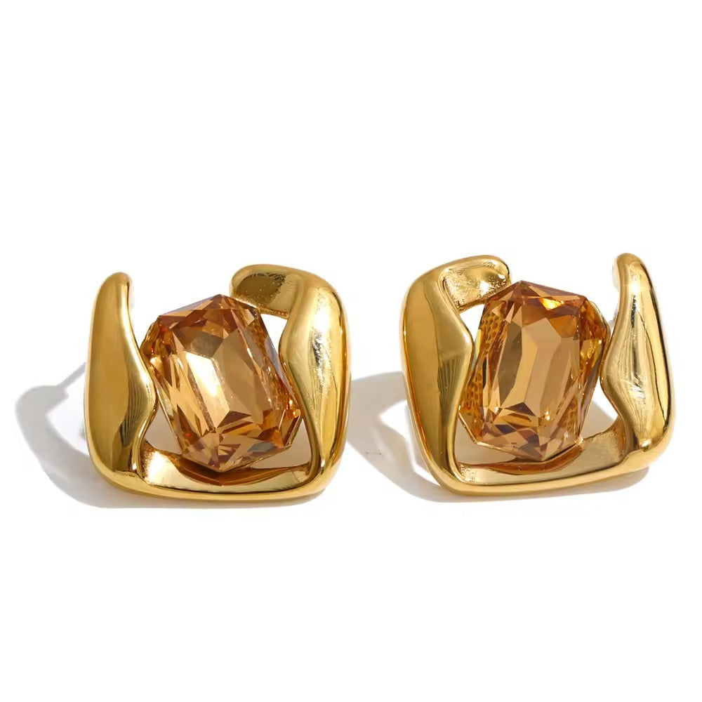 Crystal Frame Stud Earrings – gold stud earrings