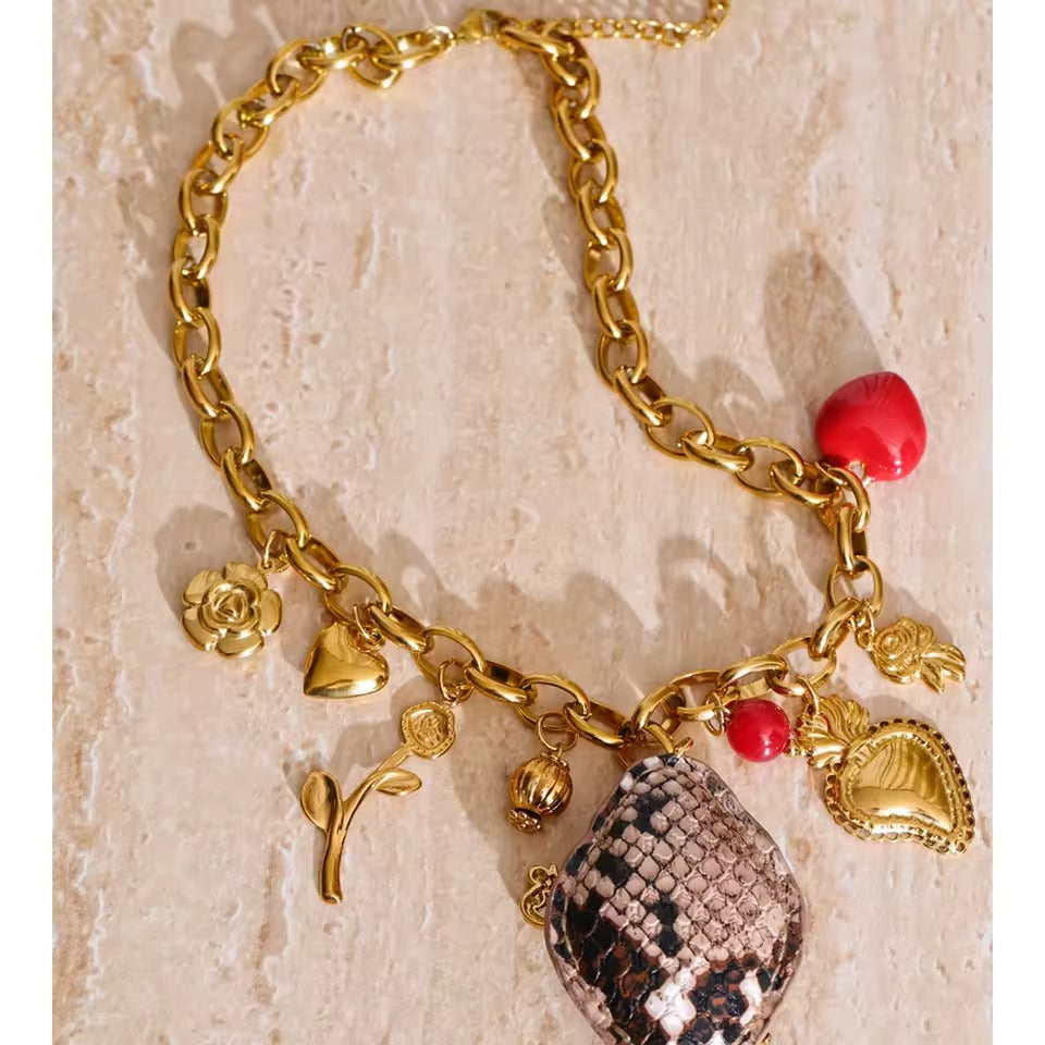 Sacred Heart Charm Necklace – gold necklace with enamel detail