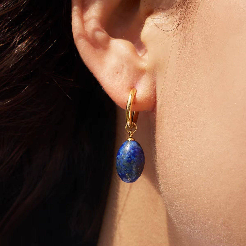 Lapis Drop Hoops – gold hoop earrings