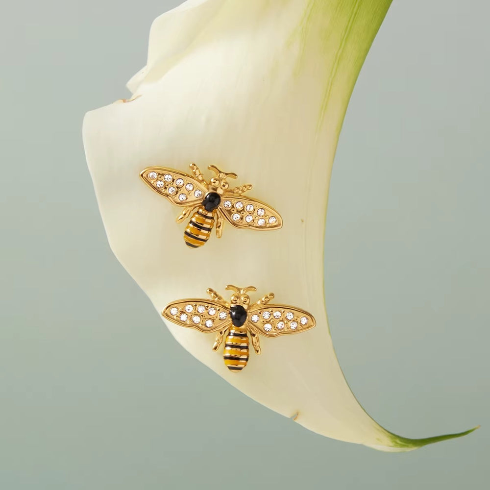 Queen Bee Earrings – gold earrings with enamel detail