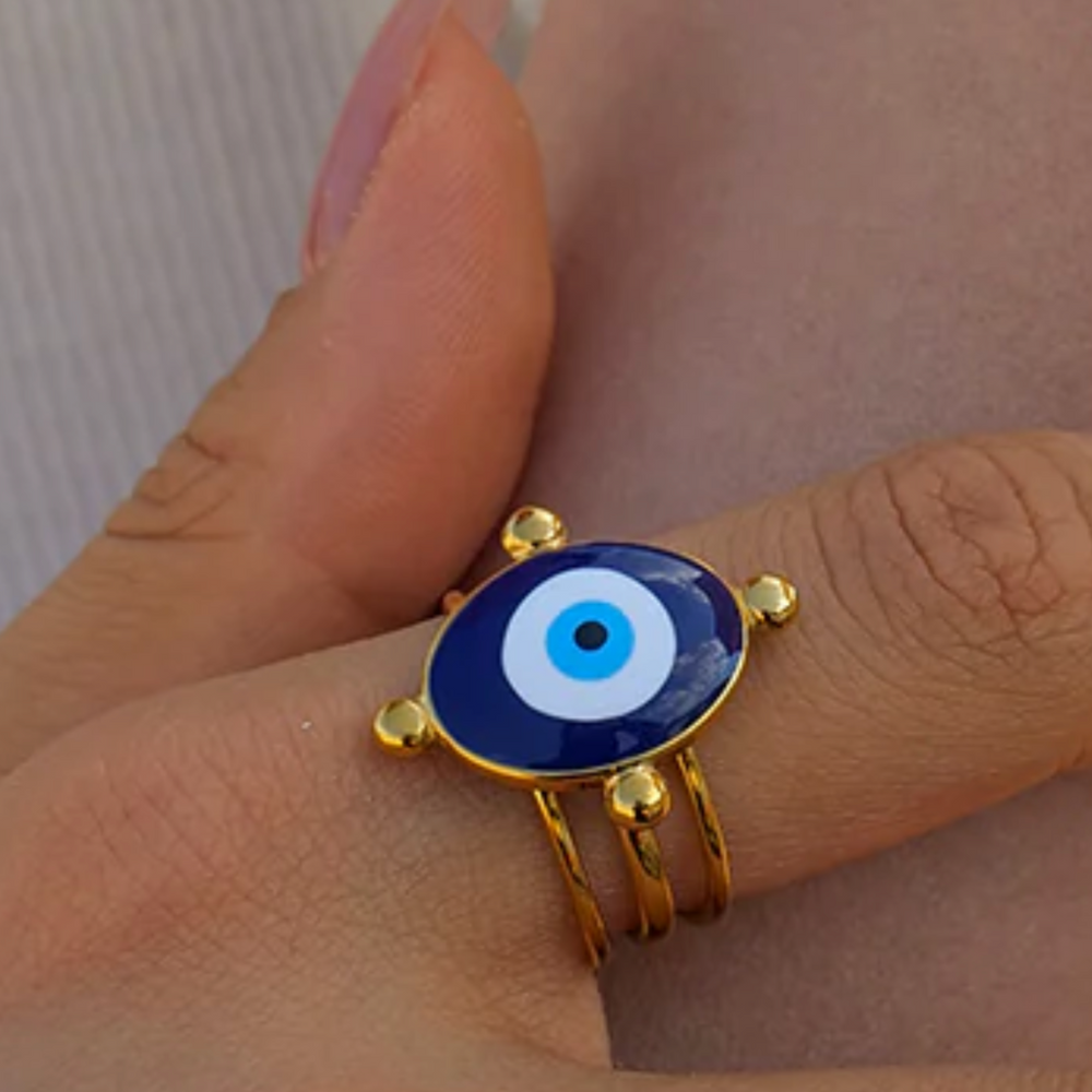 Evil Eye Classic Ring – adjustable gold ring with enamel detail