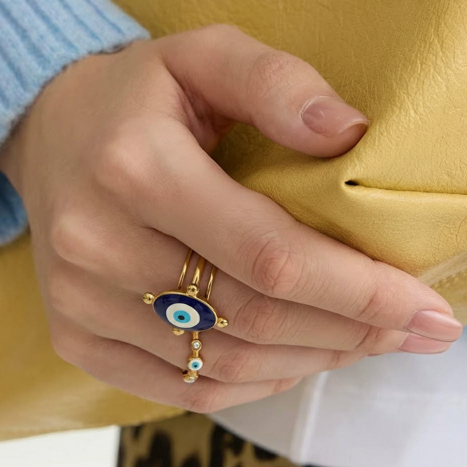Evil Eye Classic Ring – adjustable gold ring with enamel detail