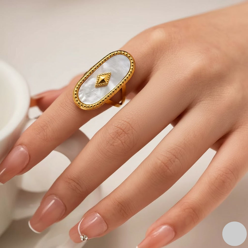 White Ember Ring – adjustable gold ring with enamel detail